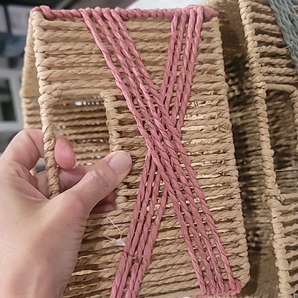 Woven Decorative Storage Basket Set - Natural with Pink & Sage Accents - Picture 4 of 4